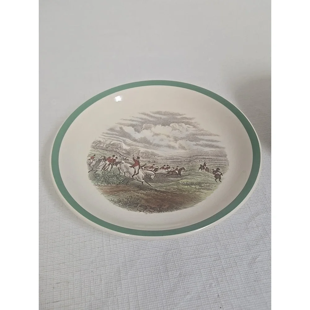 Copeland Spode England Herring‎ Hunt Green #4 Footed Demitasse Cup and #2 Saucer